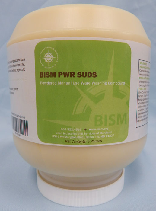 clear jar with yellow product inside, green label - BISM PWR SUDS